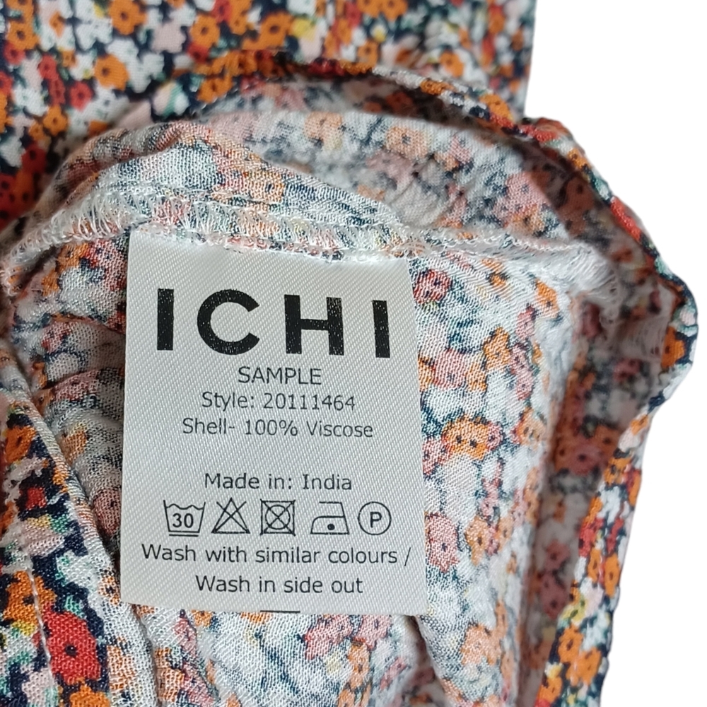 ICHI Orange Red White Colorful Floral Print Short Sleeve V Neck Top Small - Picture 8 of 8